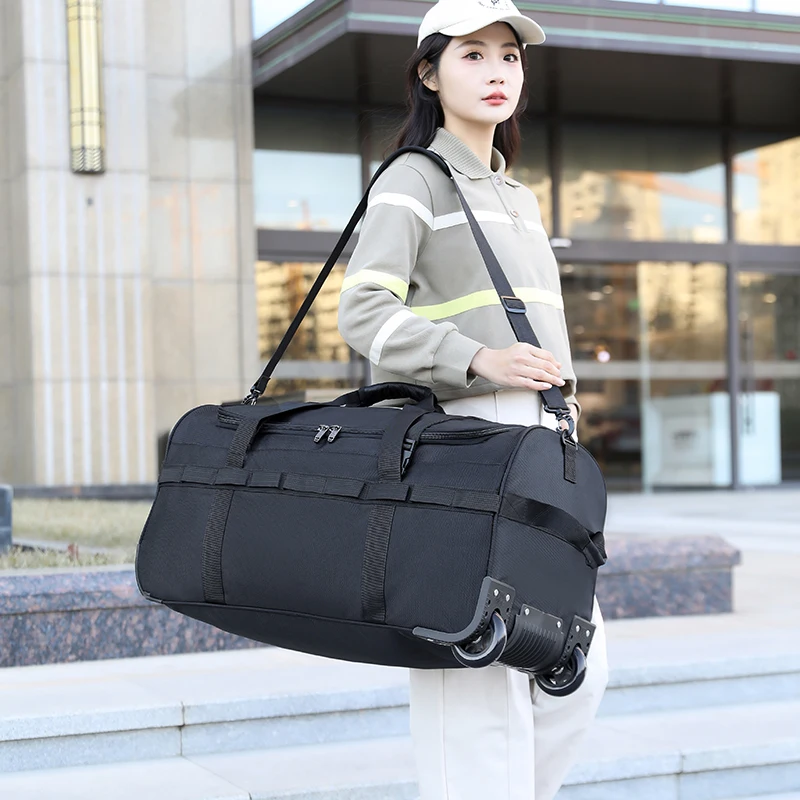 Heavy-Duty กระเป๋า Duffel ล้อเลื่อนกันน้ําแบบพับได้พร้อมสายสะพายไหล่ปรับได้และกระเป๋าสําหรับ Travel GYM