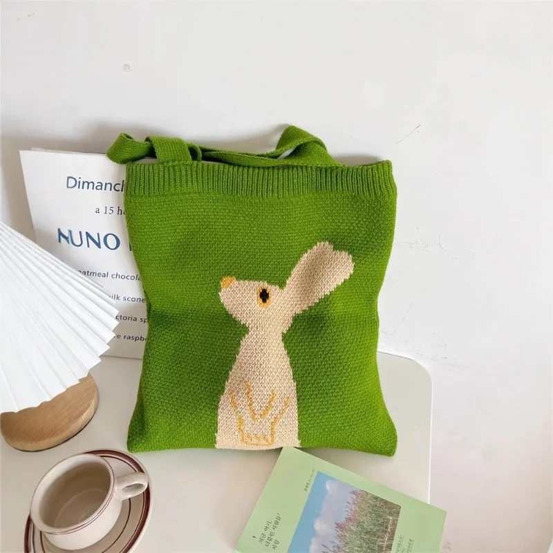 

Women's Shoulder Handbag in contrast color Cute Bunny Sweet one shoulder casual Tote Knitwear