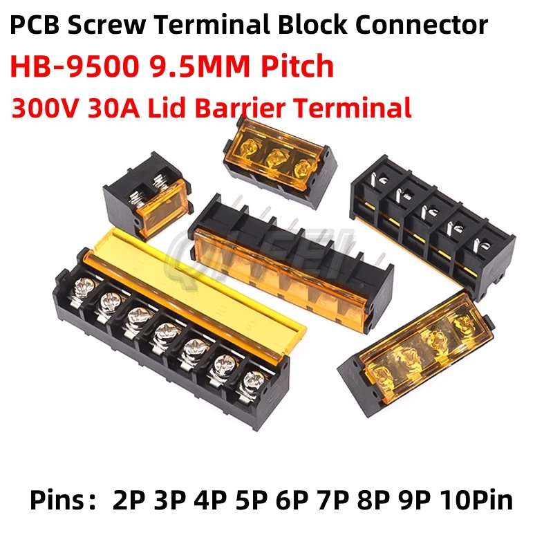 

10PCS HB-9500 9.5MM Pitch PCB Screw Terminal Block Connector HB9500 2P 3P 4P 5P 6P 7P 8P 9P 10Pin 300V 30A Lid Barrier Terminal