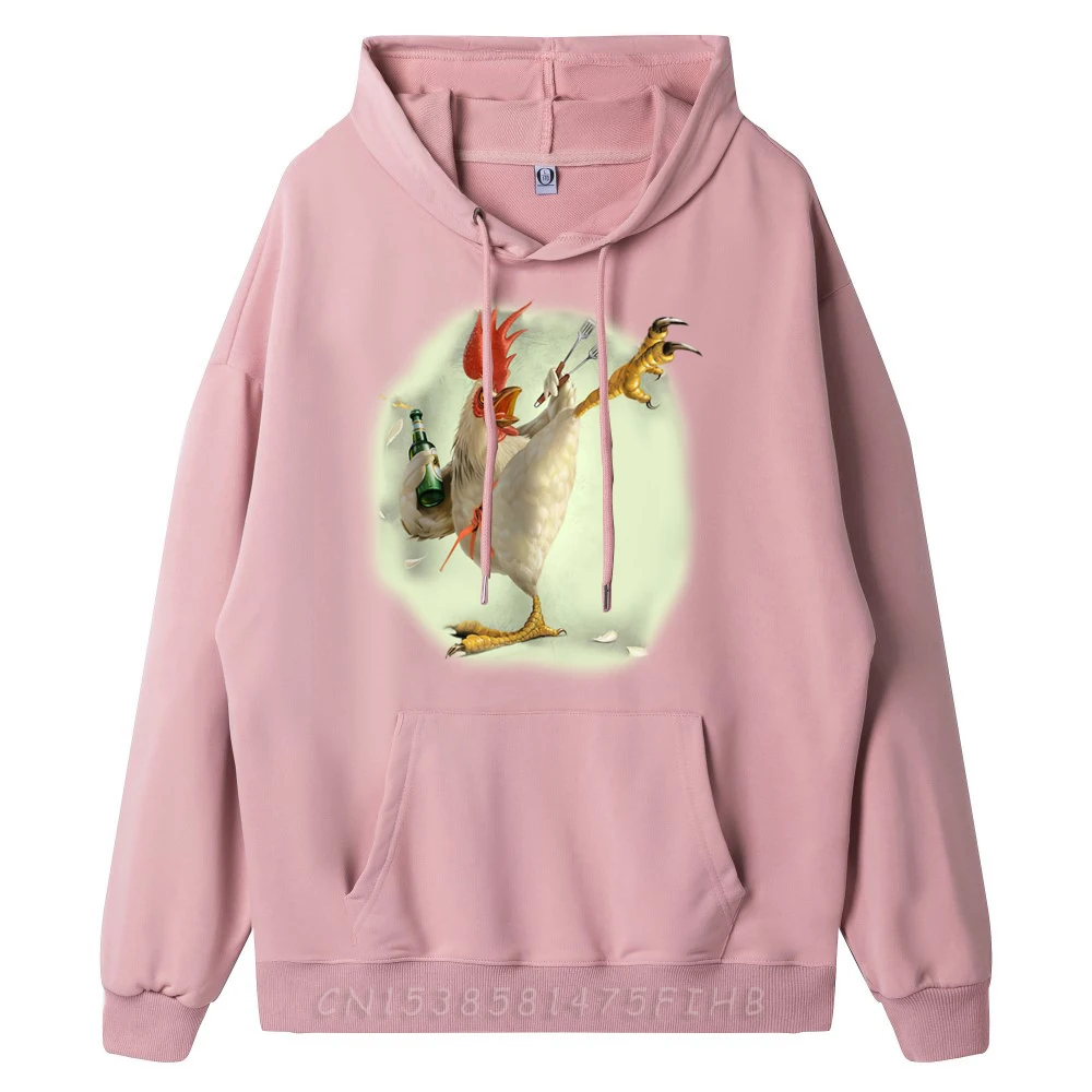 Normal Chicken Beer Karate Kick Cool Printed On Long Sleeve Mother Day Hoodies Graphic O-Neck Coats Mens Hoodies