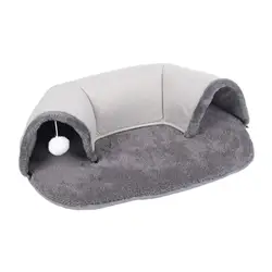 Cat Tunnel and Bed Toy Set with Toy Ball Comfortable 65x49x17cm Plush Mats Cat Warm House for Indoor Cats Playing Fun Exercise