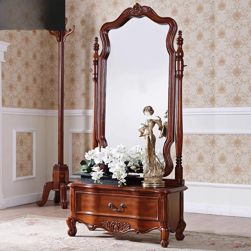 

Американское полноразмерное зеркало в европейском стиле в стиле ретро, большое зеркало от пола до потолка, трехмерное зеркало из массива дерева с выдвижными ящиками