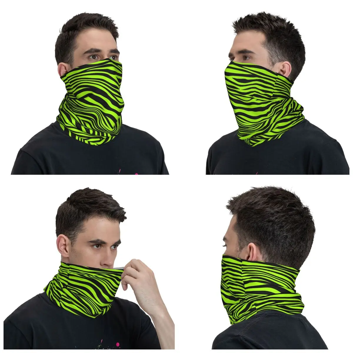 Neon Green Zebra Print Bandana Neck Gaiter Printed Animal Pattern Magic Scarf Multi-use Cycling Running Unisex Adult Washable