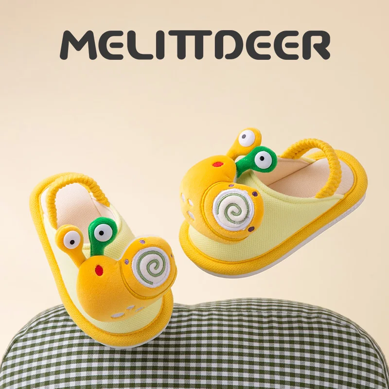 MELITTDEER Kids Slippers - Soft and Cozy Fall & Winter Slippers for Boys and Girls, Cartoon Snail Design, Adjustable Heel Strap