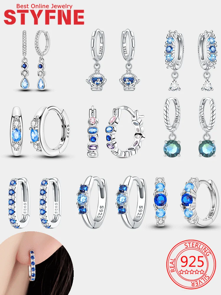 

Blue Earring for Women 925 Sterling Silver Hoop Earring Jewelry Fashion Graduation Birthday Gifts for Girls Teen