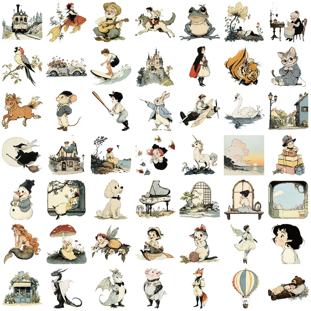 50PCS Transparent INS Childish Cartoon Sticker Pack - Waterproof PET for Scrapbooking, Guitar Decor RecordingYourLife Store