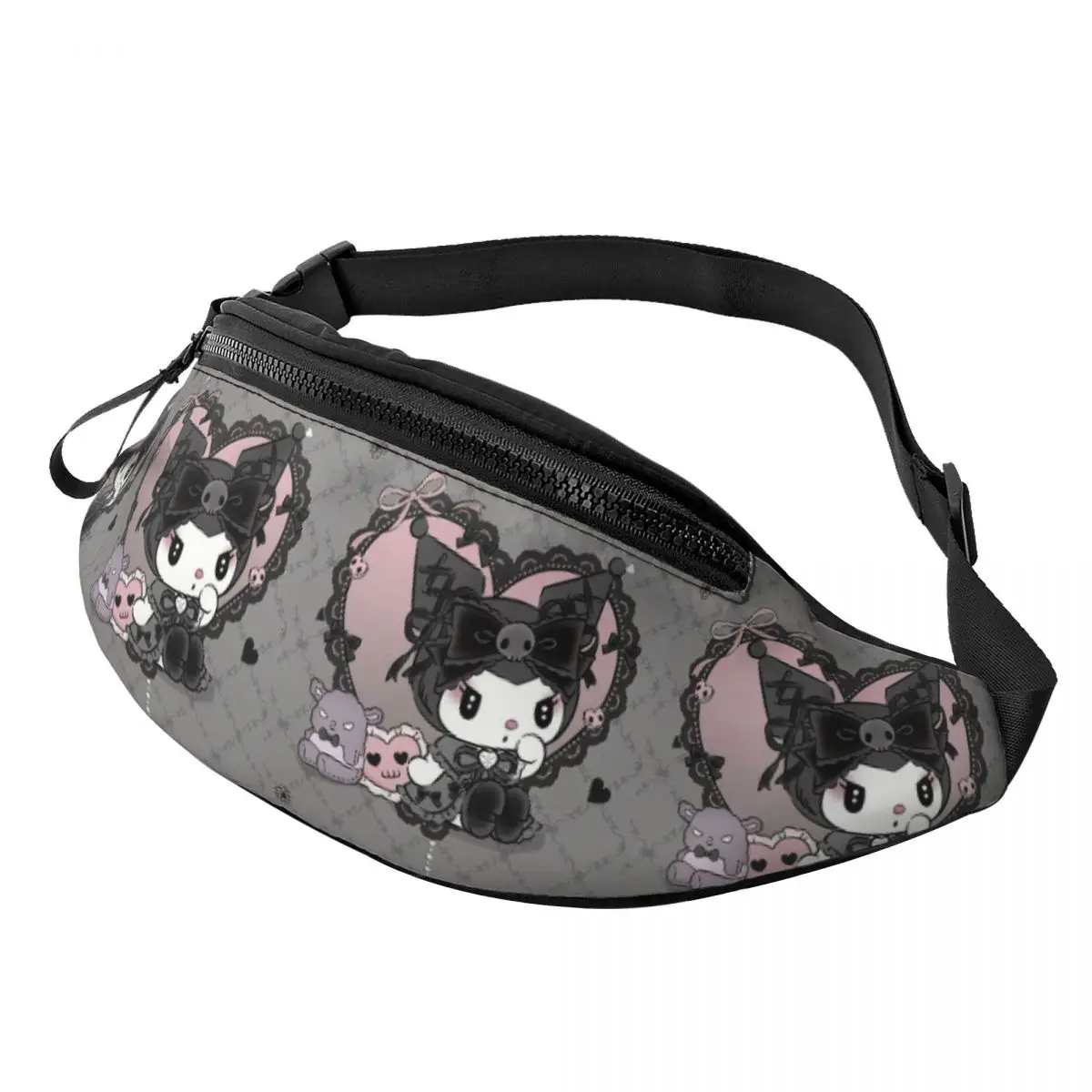 Custom Cartoon Kuromi Fanny Pack Men Women Anime Crossbody Waist Bag for Running Phone Money Pouch