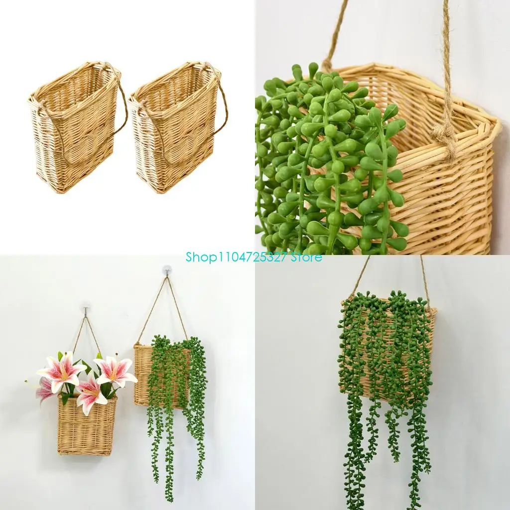 

D8KF Sustainable Wicker Plant Container Wall Hanging Planter For Balconies Patios