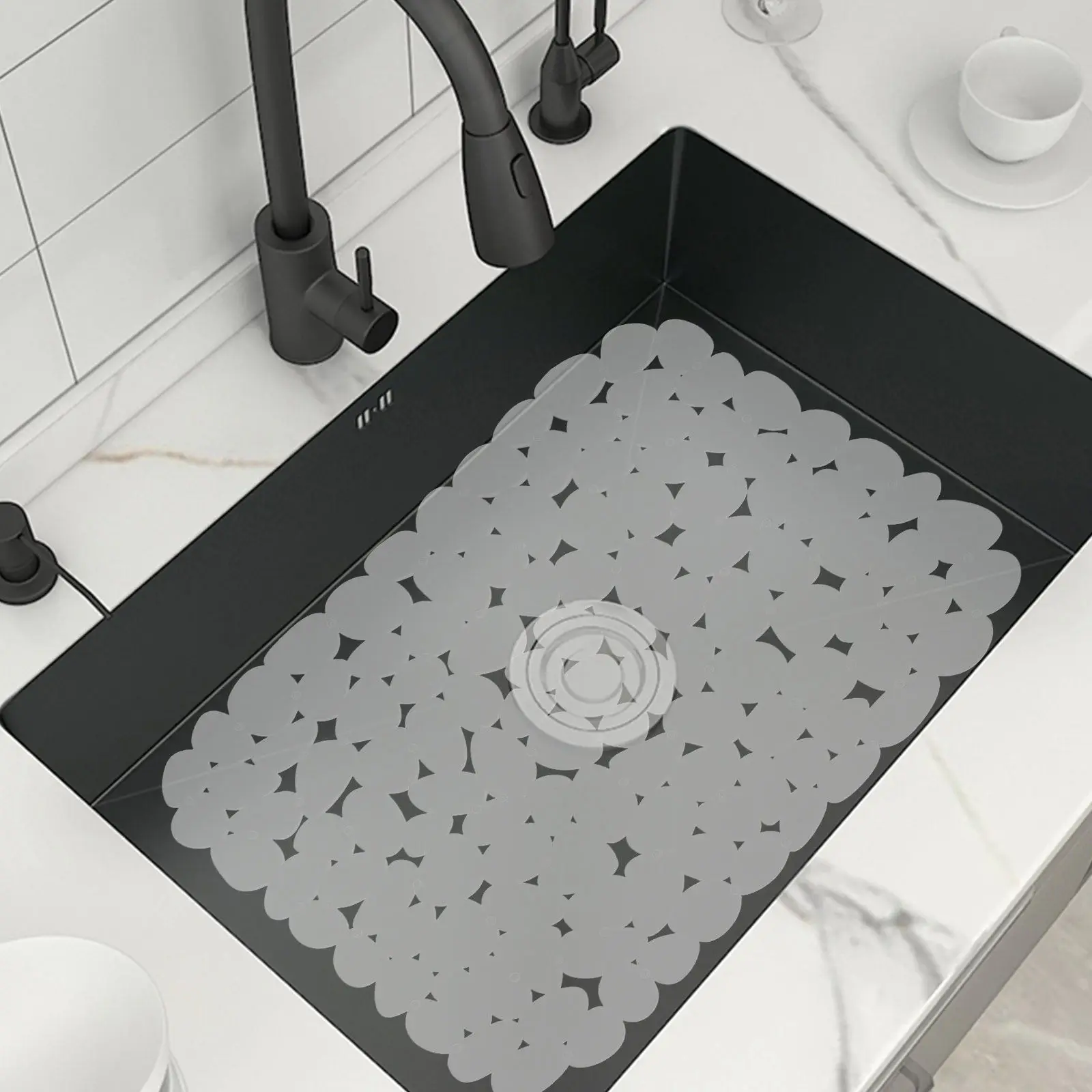 2Pcs Water Sink Mat Non-Slip PVC Hollow Drain Pad Kitchen Sink Draining Cushion Heat Resistant Anti-Fall Bowl Chopsticks Drying