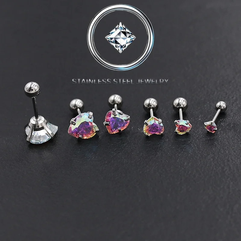 Heart Love 2pc Stainless Steel With AAA Zircons Star Stud Earrings Delicate Brief Style IP Plating No Fade Allergy Free