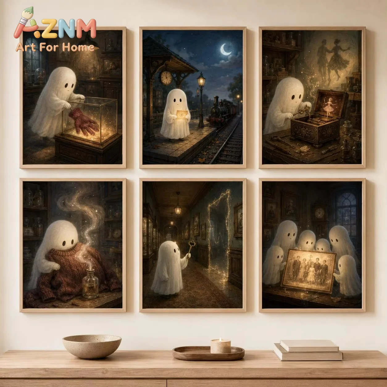 Vintage Storybook Ghost Wall Art Retro Halloween Canvas Prints Spooky Old Station Magic Potion Antique Home Room Decor Posters