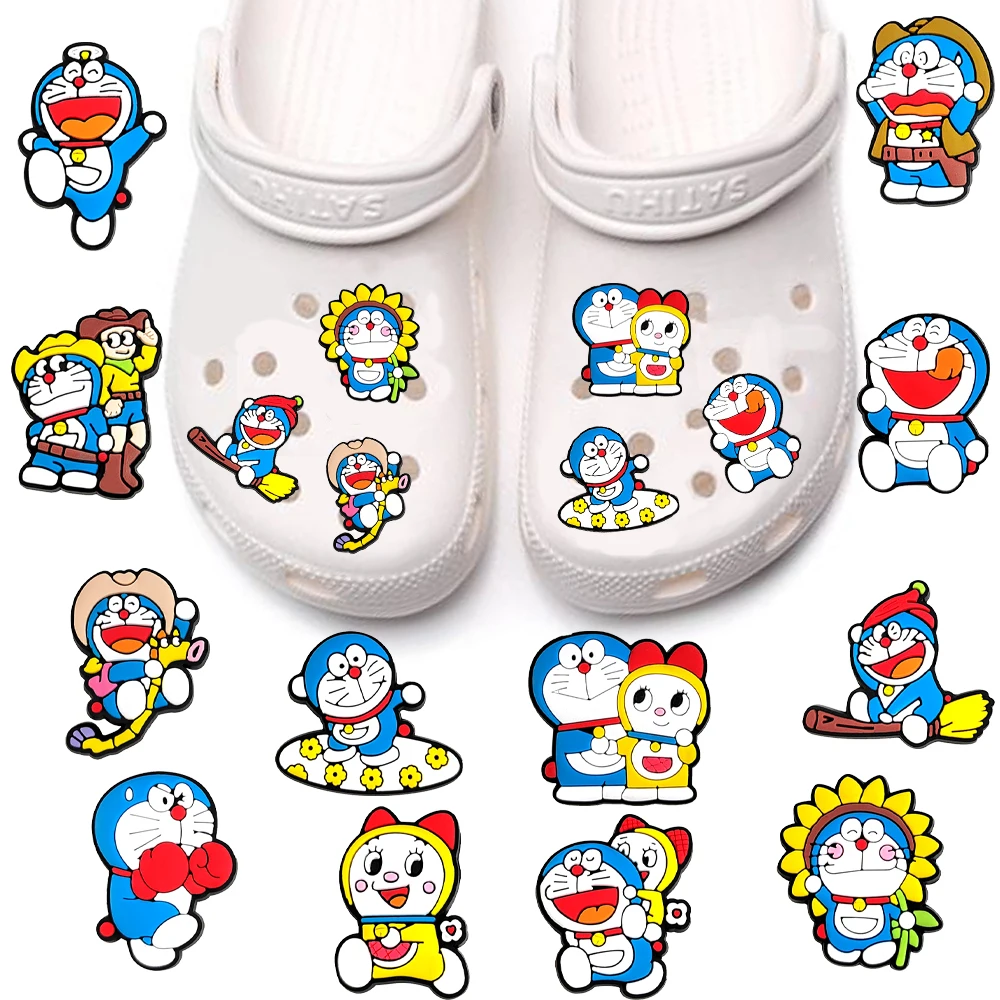 12-100Pcs Mixed Dorae Shoe Charms For Clogs Cartoon Series Shoe Decoration Premium Quality Popular Charms Accessories Great Gift