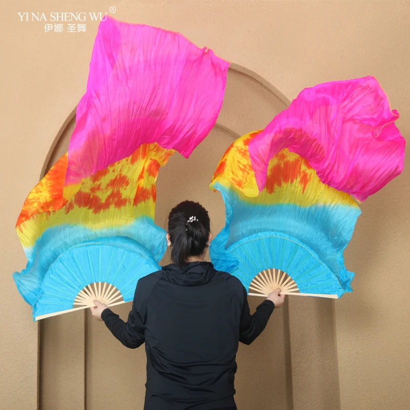 Customized Belly Dance Silk Veil Fans 1 Pair 100% Real Silk Wholesale Classic Size Bamboo Ribs Silk Fans Dance Performance Props