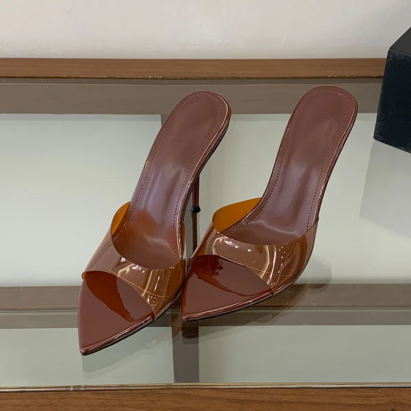 

New Summer Fashion Open Toe PVC Transparent Slippers Women Thin Heels Shoes Female Sandals Slip On Party Ladies Slides Slipper