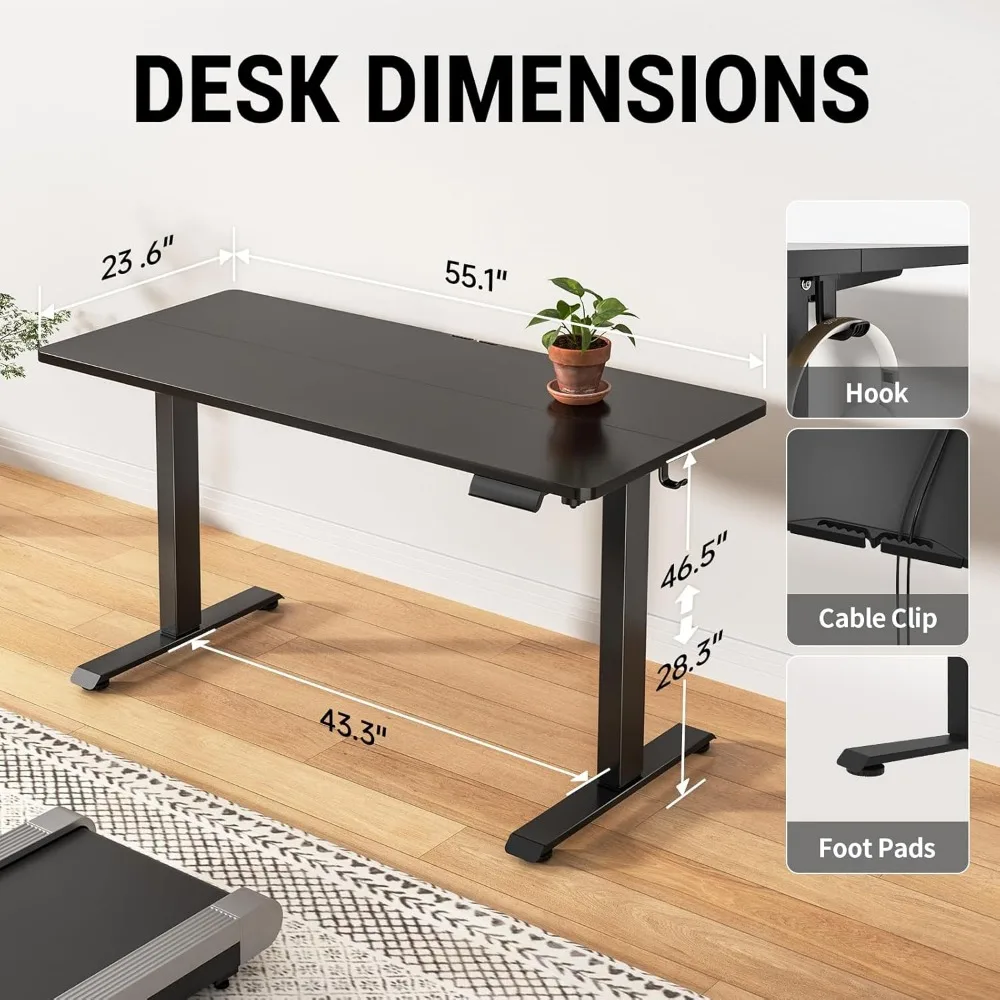 55 Adjustable Height Electric Standing Desk for Home Office and Study