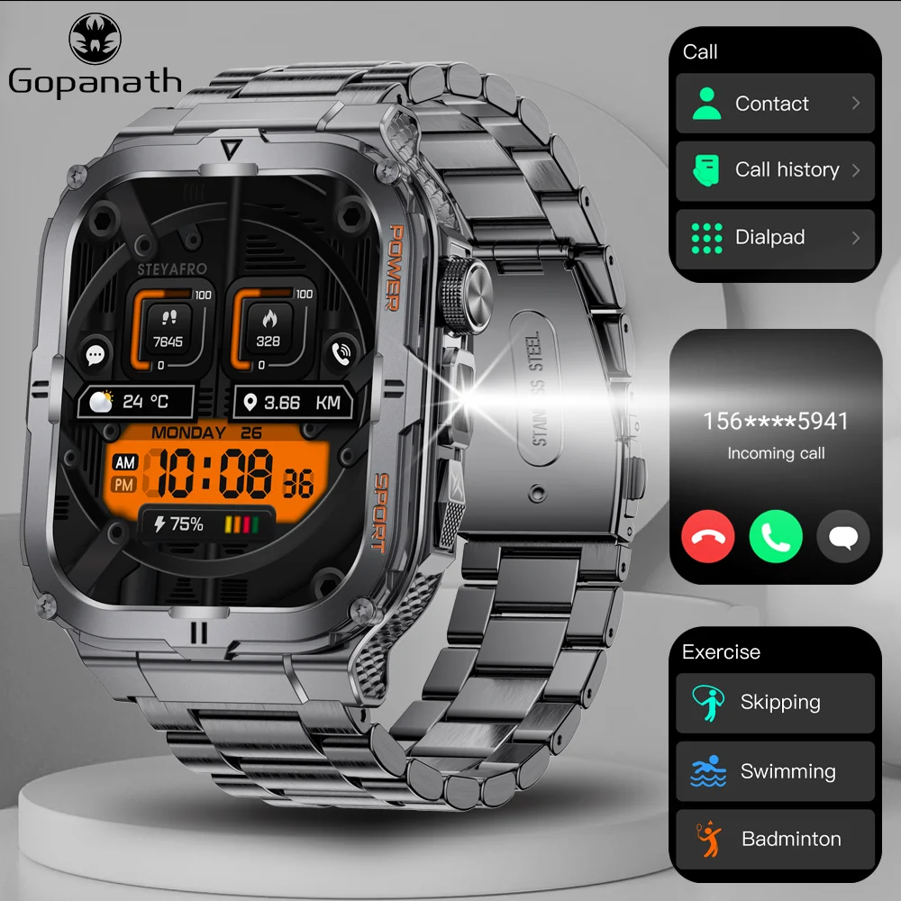 2024 New upgraded men's smartwatch 430 mah ultra long standby SOS Bluetooth voice Assistant Flashlight mini game Women's watch