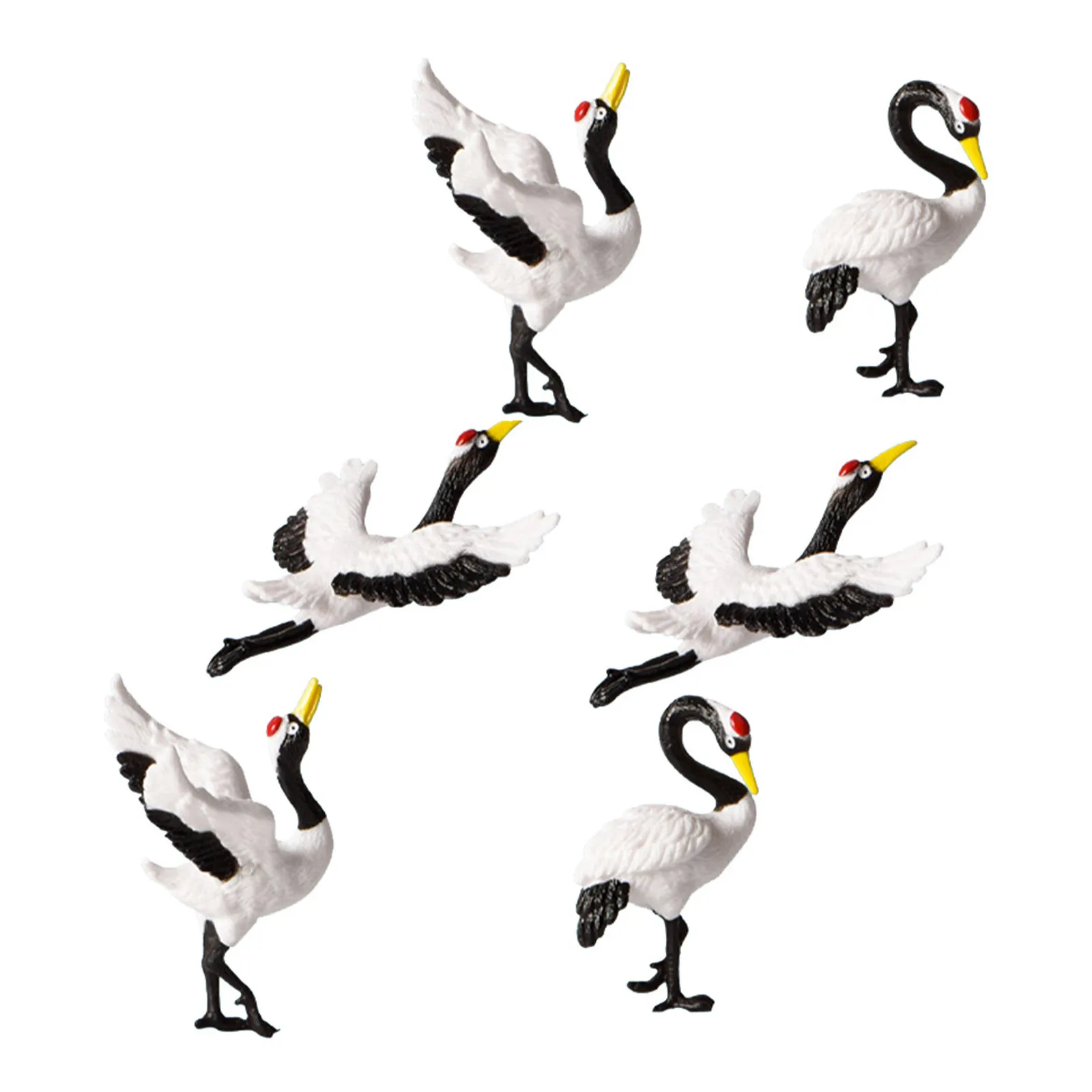 6Pcs Red Crowned Crane Resin Sculpture Miniature Bonsai Decor Small Garden Crane Ornament Landscape Accessories