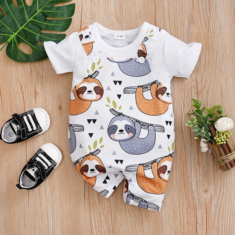 Newborn Baby Clothes Animal-Print Fashion Infant Jumpsuit Toddler Short Sleeve One-piece Pajamas Girl Boy Bodysuit Summer Romper