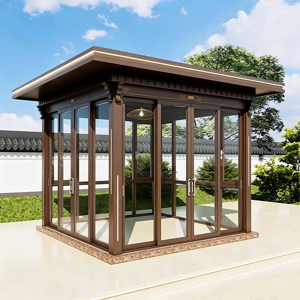 Outdoor Aluminum Pavilion & Sunshade Canopy Powder Coated Balcony Use Windproof Garden Shade Structure
