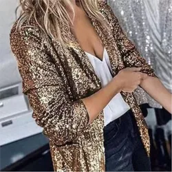 2024 New Women'sSequin Blazer Jackets Clothing Long Sleeve Elegant Jacket Autumn/Winter Collection Female Set