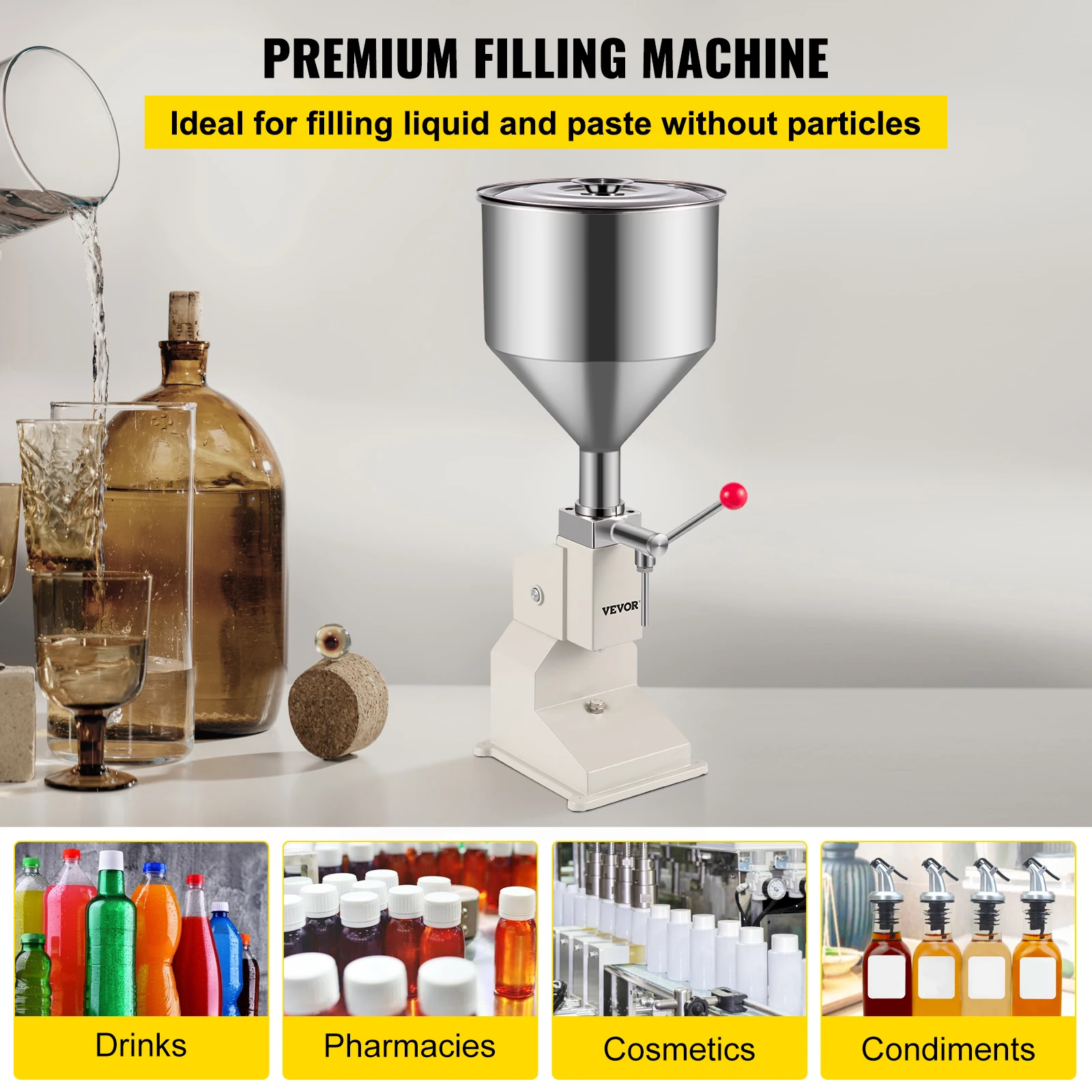 VEVOR Macchina di Riempimento Liquido Manuale, A03 Capacità 22 Libbre 20-30 volte/min Riempitrice di Liquidi in Acciaio Inossidabile per Settori Farmaceutico, Cosmetico, Pesticidi e Altri Particolari