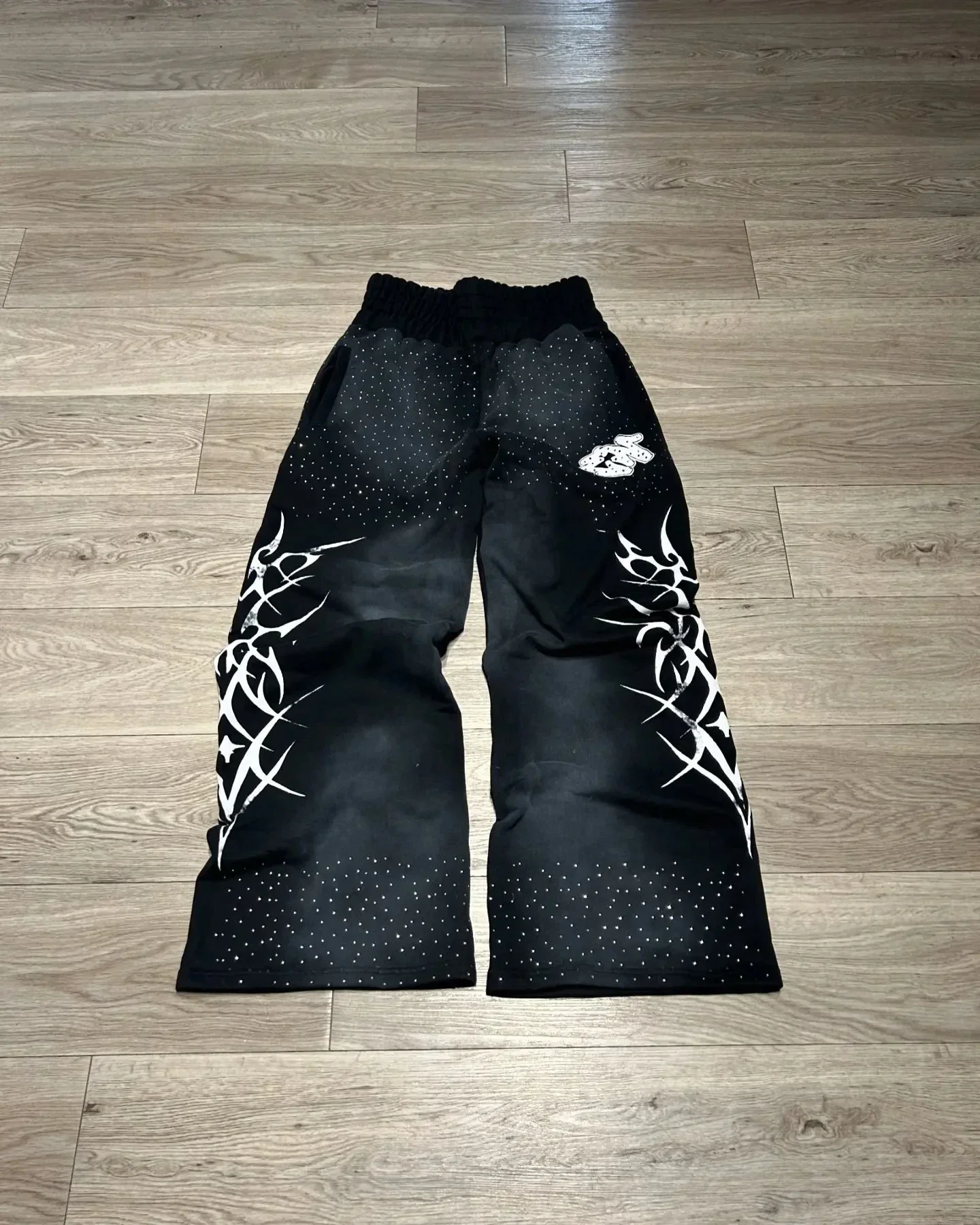 Y2k Gothic Onyx Seoned Rhinestone Embroidery Wide Leg Pants 