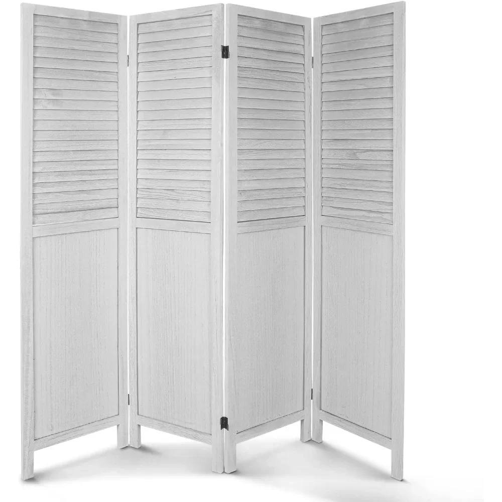 

Room Divider 4 Panel with Louvered Design, 5.6ft Tall Wood Partition Room Dividers and Folding Privacy Screens,Milky White