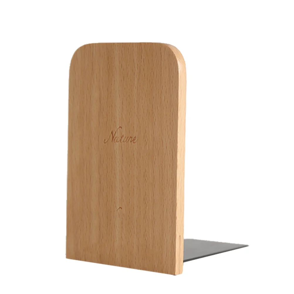 2 قطعة من الدفتين الخشبية المصنوعة يدويًا من خشب الزان بتصميم بسيط حامل كتب نونسليب لتنظيم رف المكتب المنزلي والمكتب #3