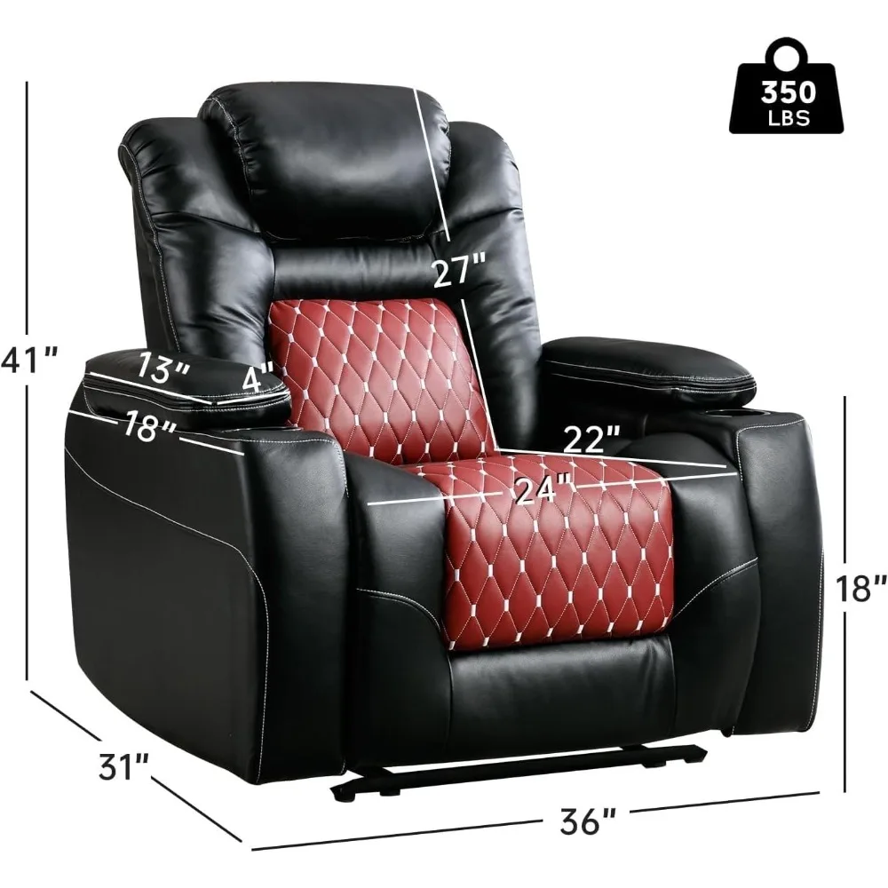 Recliner Chair with Adjustable Powered Headrest, Faux Leather Home Theater Seating Overstuffed Reclining Furniture