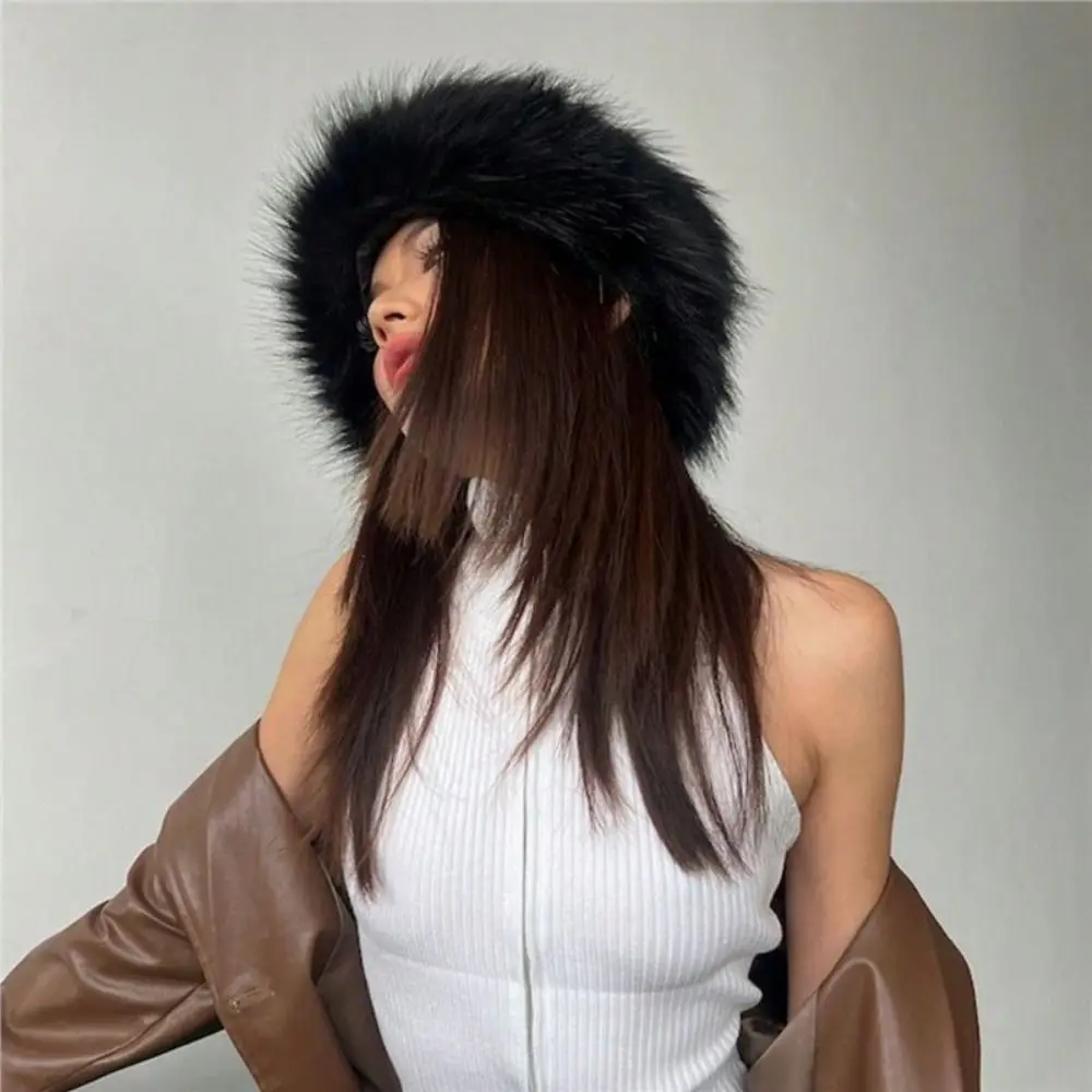 

Simple Faux Fur Faux Fur Headband Woolen Hat Thicken Warm Fur Headwrap Pullover Hat Korean Style Empty top fur hat Outdoor