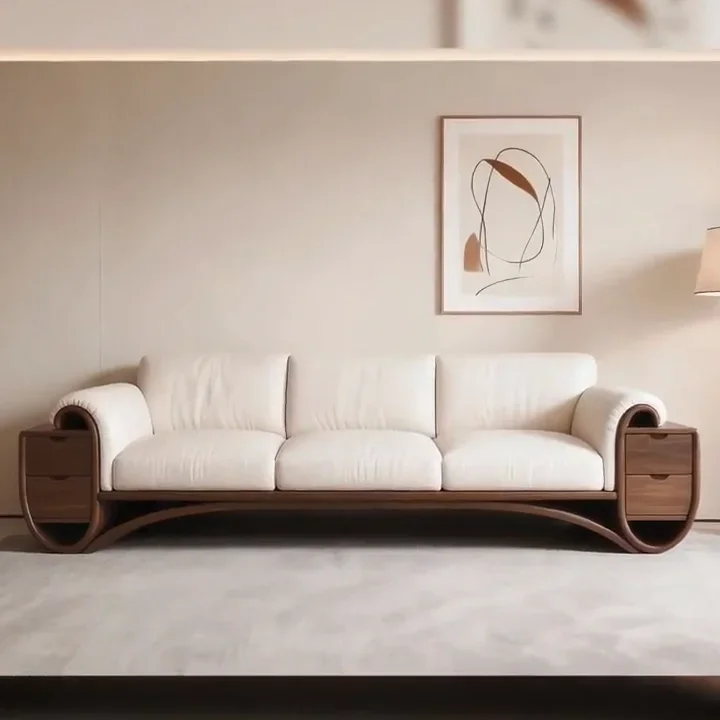 New Chinese Black Walnut Solid Wood Sofa Living Room Modern Simple Office Inline Solid Wood Sofa Furniture