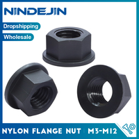 NINDEJIN 10/50pcs Plastic Nylon Insulation Hexagonal Flange Nut M3 M4 M5 M6 M8 M10 M12 Black Hex Flange Nut