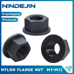 NINDEJIN 10/50pcs Plastic Nylon Insulation Hexagonal Flange Nut M3 M4 M5 M6 M8 M10 M12 Black Hex Flange Nut