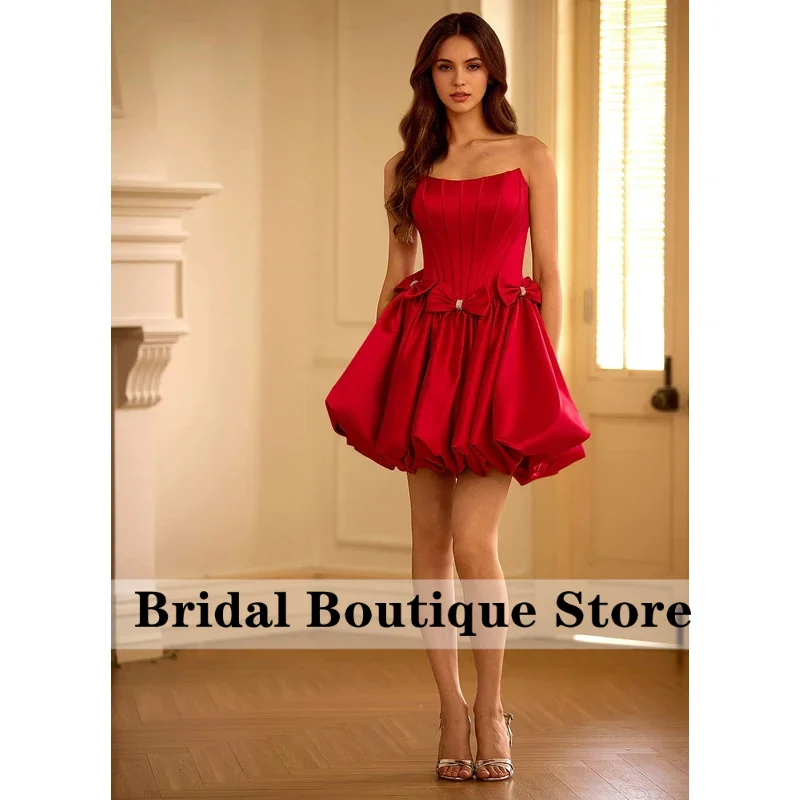 Homecoming Dress Strapless Corset Bow Bubble Satin Mini Cocktail Party Dress Prom Dress For Dance Club Customized view 5
