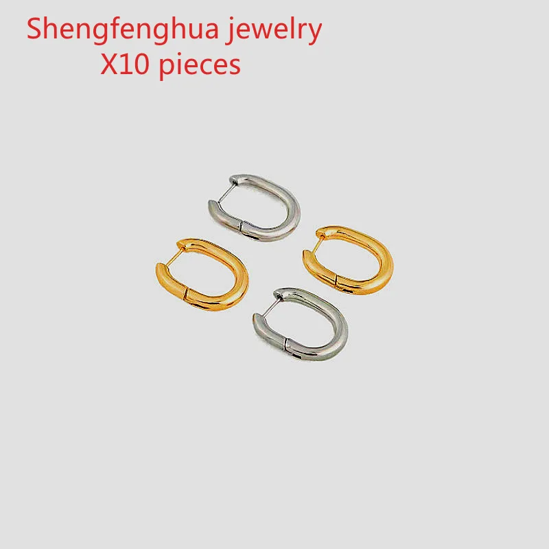 Free shipping 10pcs  stainless steel earrings Korean version fashionable u-shaped geometric oval titanium steel edge open ear bu