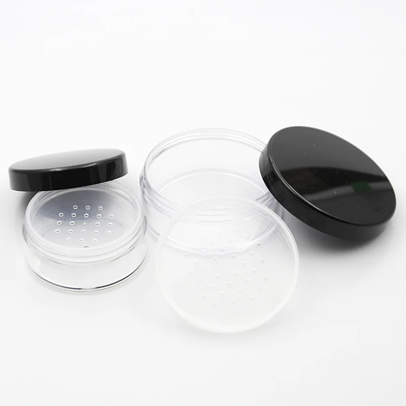6 xRefillable Leere Pulver Topf Mit Sieb Kosmetische Make-Up Glas Container Handheld Tragbare Sichter mit Schwarz Kappe 20g
