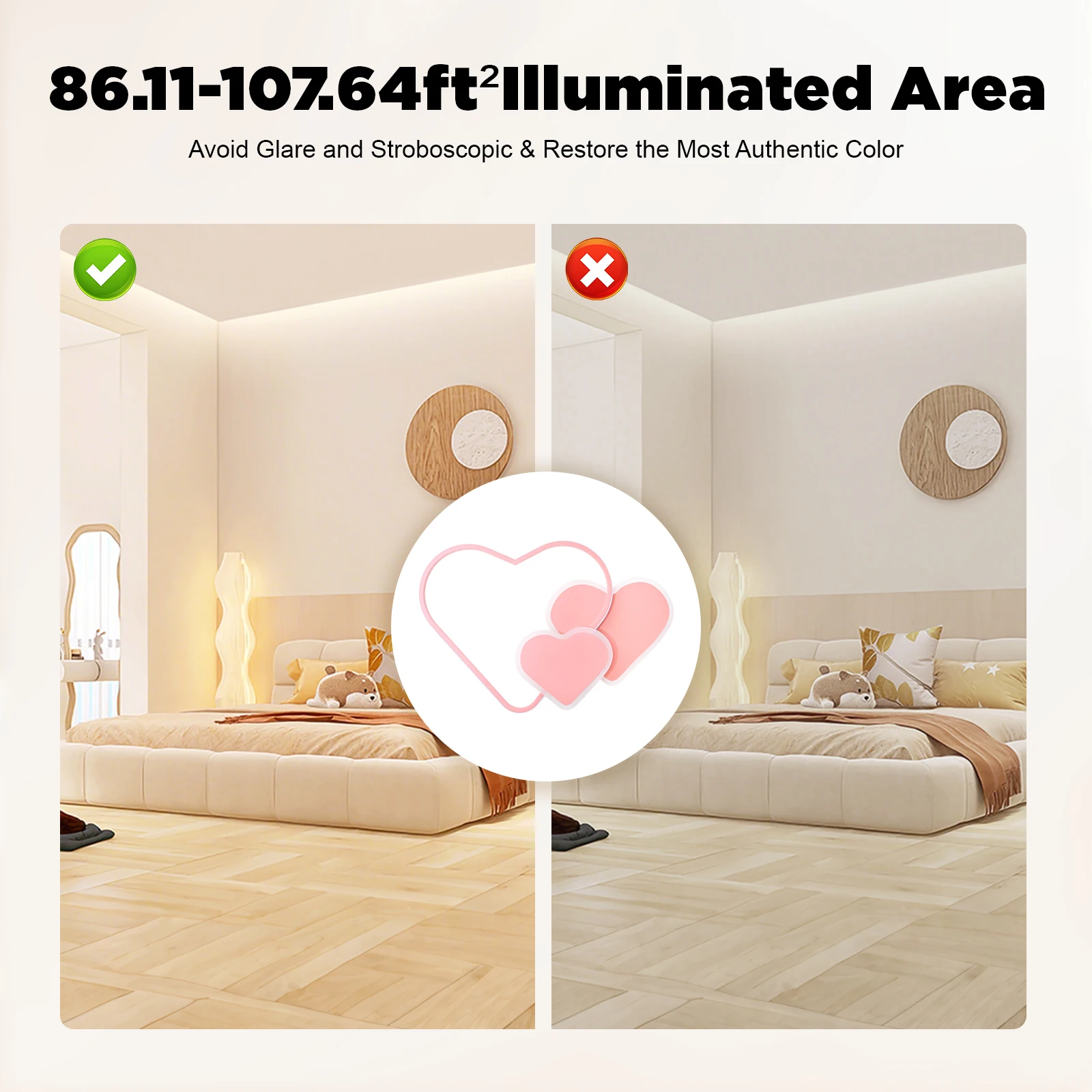 Plafonnier LED en forme de cœur, intensité variable, télécommande, 110V, 220V