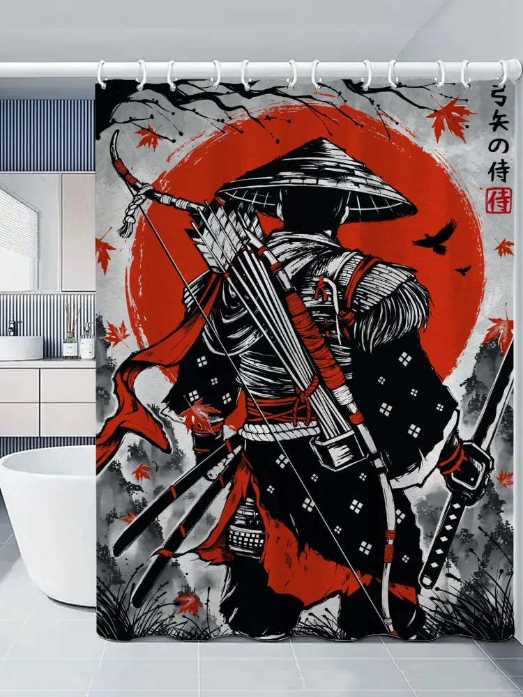 Japanese Samurai Shower Curtains for Bathroom Accessories Set Opaque Curtain Bath Waterproof Fabric the Anti-mold Washable Home