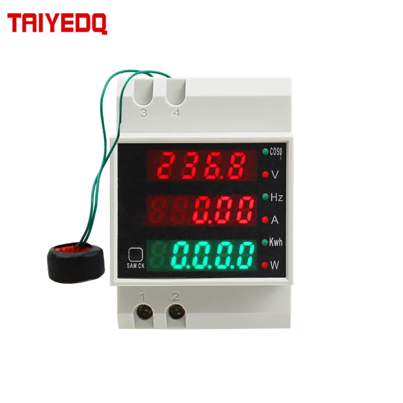D52-2058 Din Rail Volt Current Meter Power Consumption Meter AC200-450V Multi-Function Digital kwh Frequency Meter 0-100A