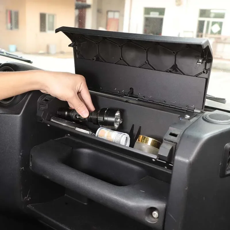 

1 шт. черный органайзер из углеродистой стали для Land Rover Defender 90 110 2004-2018, откидной ящик для хранения на приборную панель, автомобильные аксессуары