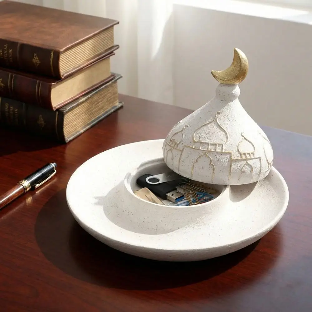 Islamic Style Resin Castle Figurine Storage Box Handmade Middle Eastern Style Food Serving Tray Decorative Snack Plate Car Decor