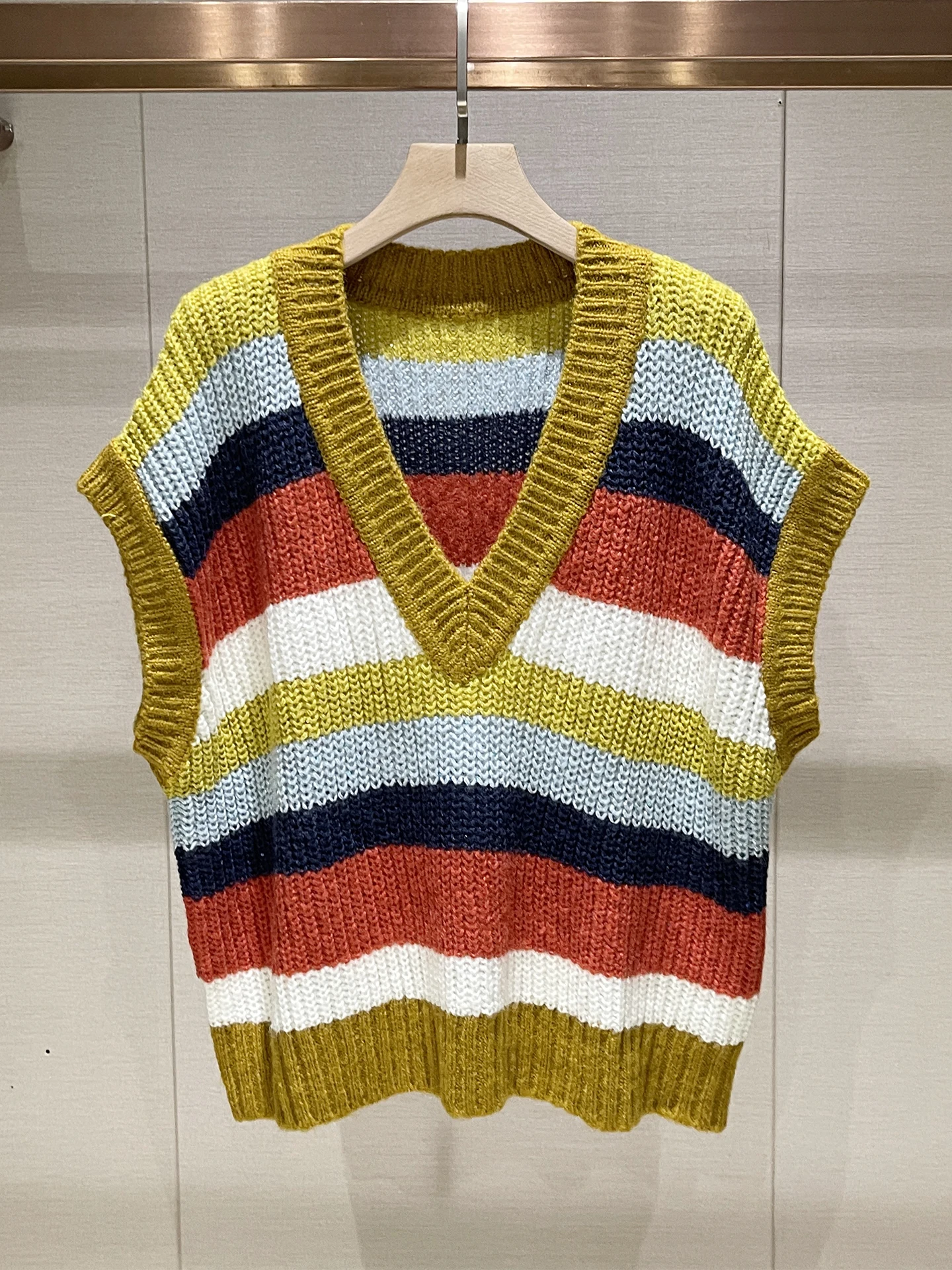 

Sweet Sle V-Ne Svel вязаный жилет женский свободный крой многослойный топ радужного цвета блузка повседневный длинный кардиган све