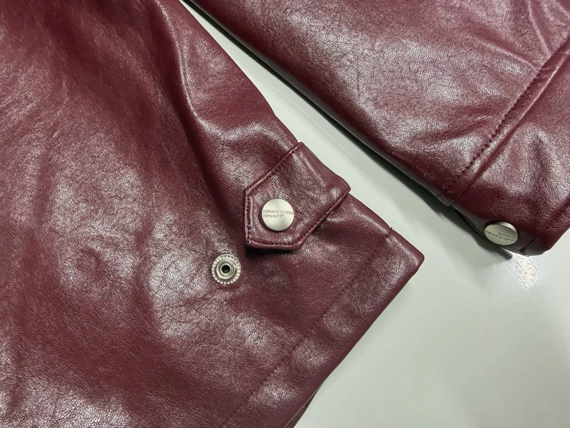 2026ss Embroidered Printed Leather Jacket High-quality Burgundy Loose Casual High Street Men's Women's Jackets - view 6