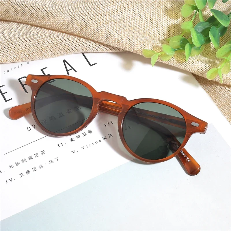 

Vip Luxury Brands OV5186 Handmade Men Women Sunglasses Vintage Polarized Sunglasses Gregory Peck Retro Round Sun Glasses