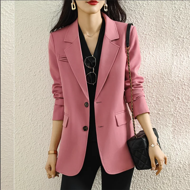 Jaket Blazer santai profesional Formal wanita, atasan kantor wanita kancing sebaris tipis musim panas 2025