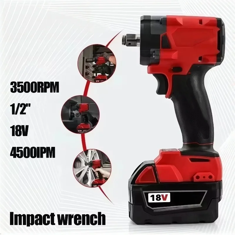 500NM Impact Wrench, 1/2 Inch Brushless Cordless Power Wrench Compatible with Milwaukee 18V Battery for Industrial & DIY Repair