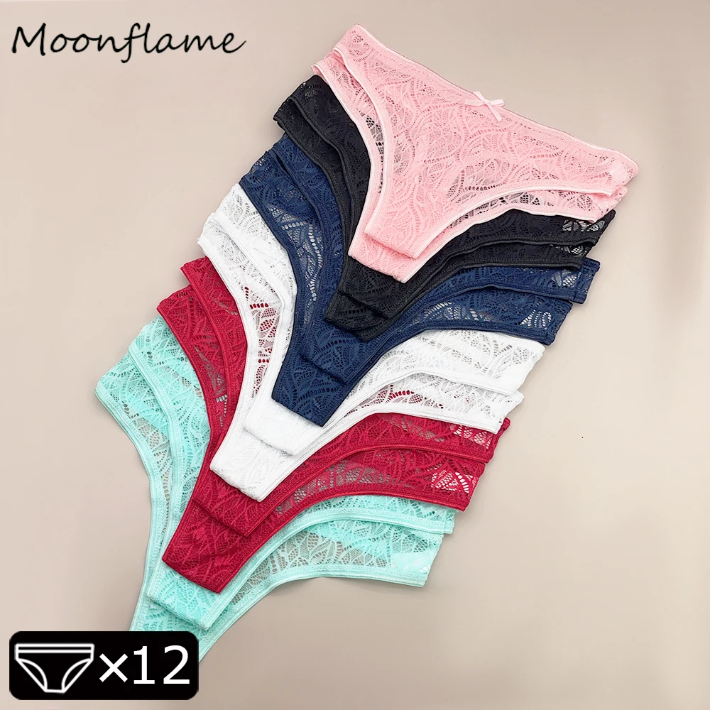 

Moonflame12 PCS Lace Floral Thongs Women Panties Sexy Transparent Underwear Low-Waist Bikini Breathable G-string Ladies Lingerie