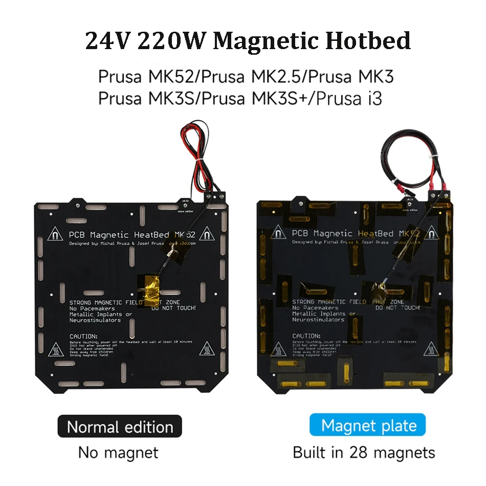 

3D Printer Hotbed Plate Normal Magnetic Version 24V 220W PCB Heatbed Base For Prusa i3 MK3S MK52 MK3S+ 3D Printer Parts Hot Bed