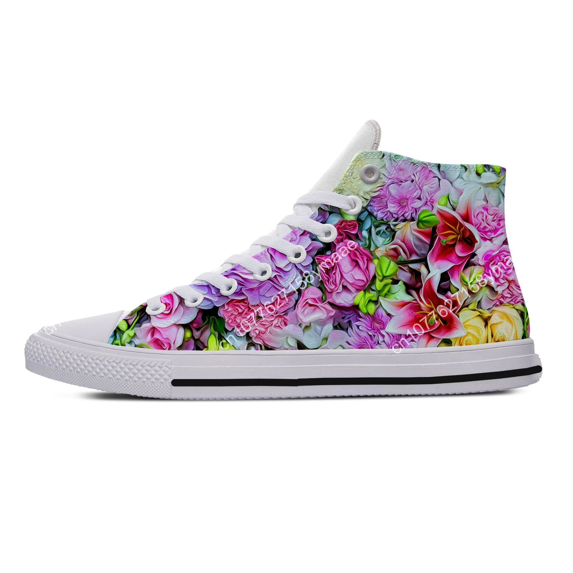 Hot Colorful Flower Wedding Rose Petals Harajuku Fashion Lightweight High Top Canvas Shoes Women Men Casual Breathable Sneakers