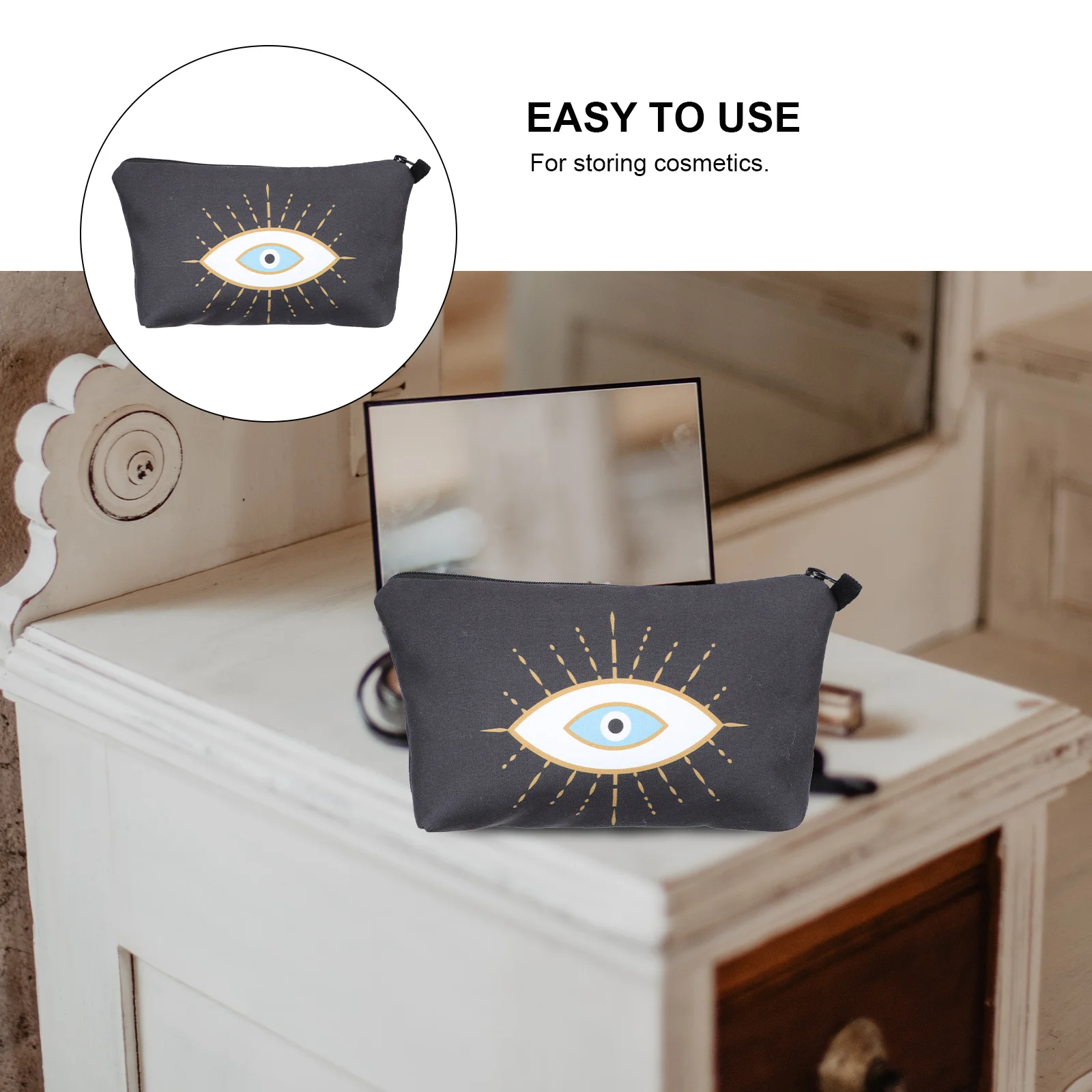 

Waterproof Makeup Bag Lightweight Travel Toiletry Pouch Portable Organizer Evil Eye Design Multipurpose Personal Care